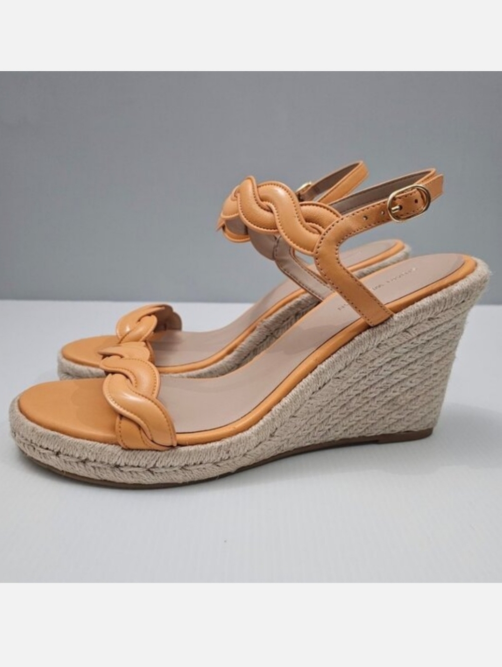 Stuart Weitzman Twist Espadrille Wedge Sandal Womens 10 Mango Leather NEW